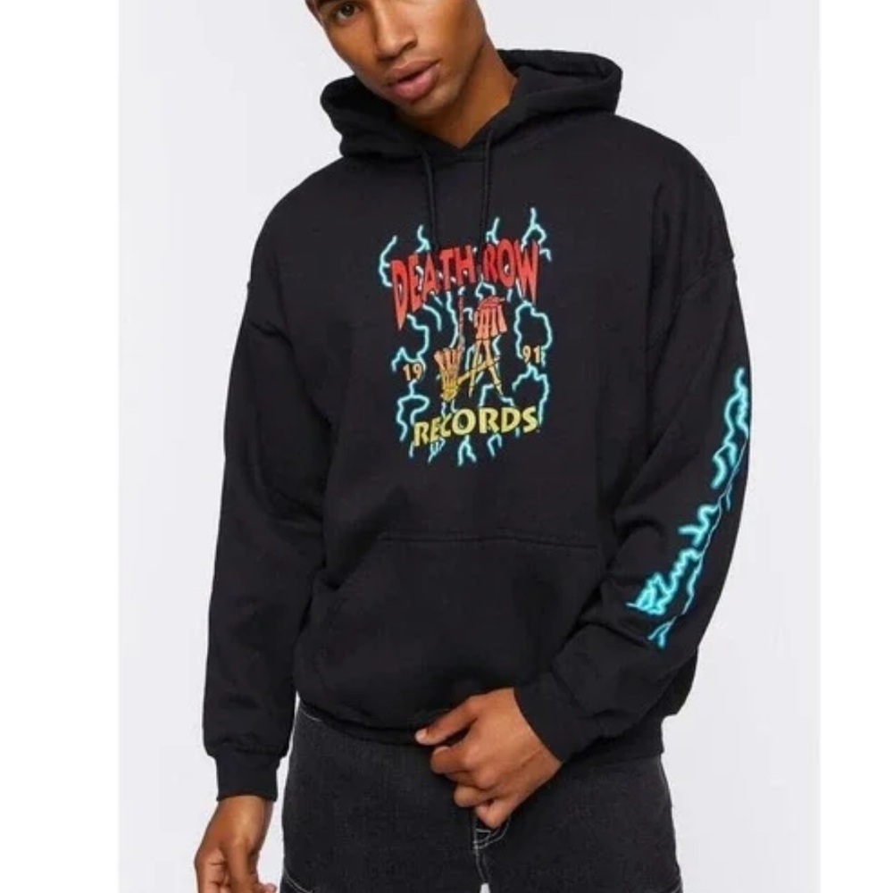 Death Row Records Men's 1991 Electric Graphic Logo Hoodie Sweatshirt Size L - Picture 1 of 11